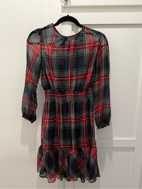 J. Crew Red and Black Plaid Long Sleeve Dress